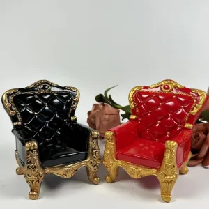 1:12 Miniature Mini House Furniture Court Red Resin PU Leather Carved Sofa for Miniature House Accessories Furniture Decoration Birthday (Red)