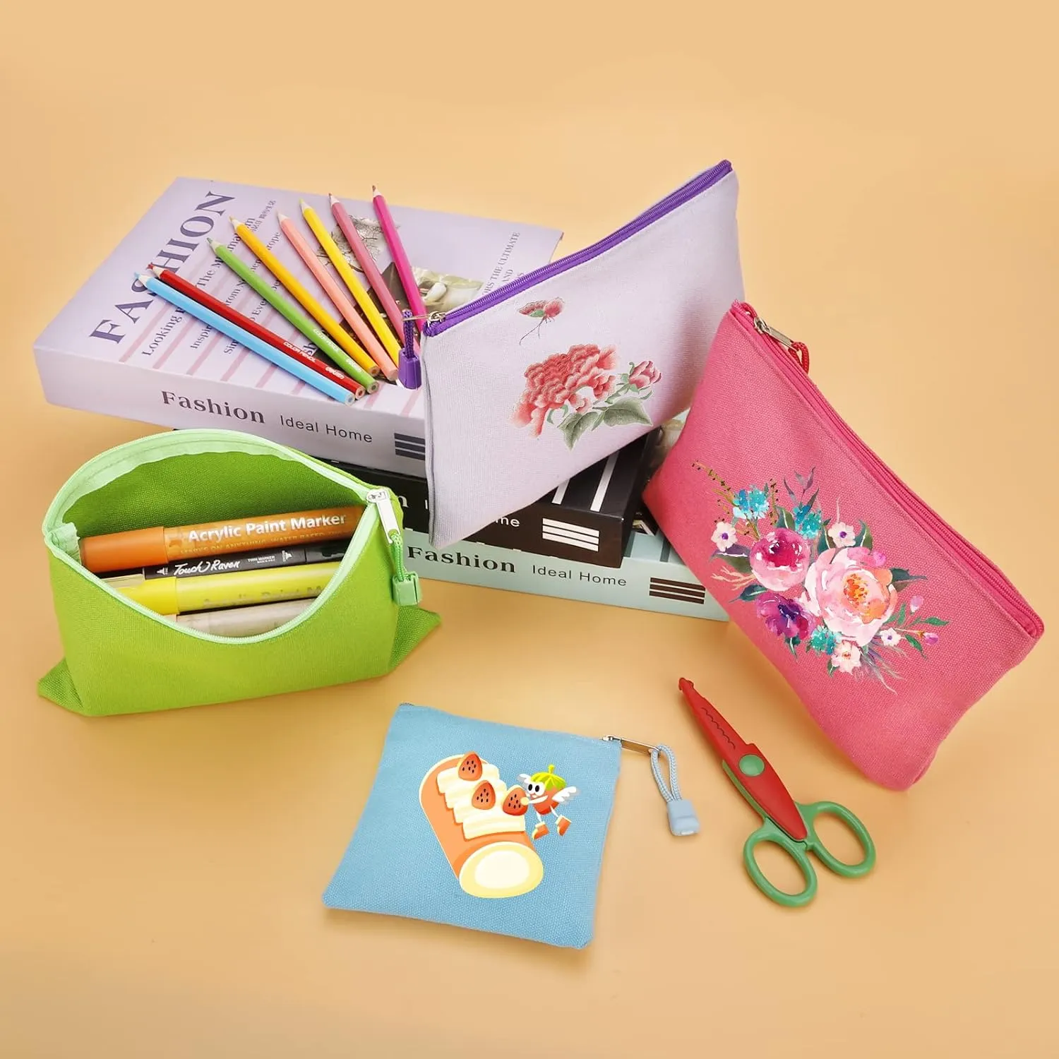 12 Pack DIY Craft Cotton Canvas Bag, Multi-Purpose Cosmetic Bag Makeup Pouches with Zipper Travel Toiletry Bag (XS, Grey)