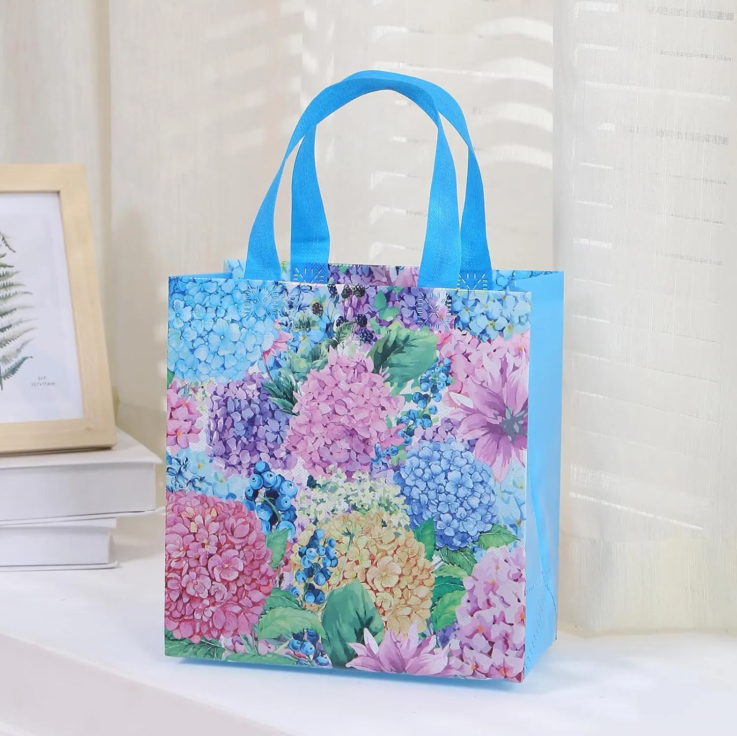 12pcs Flower Pattern Non Woven Gift Bags - Reusable Shopping Bags with Handle for Kids, Adults, Birthday, Mothers Day, Baby Shower, Wedding, Thank You Gifts