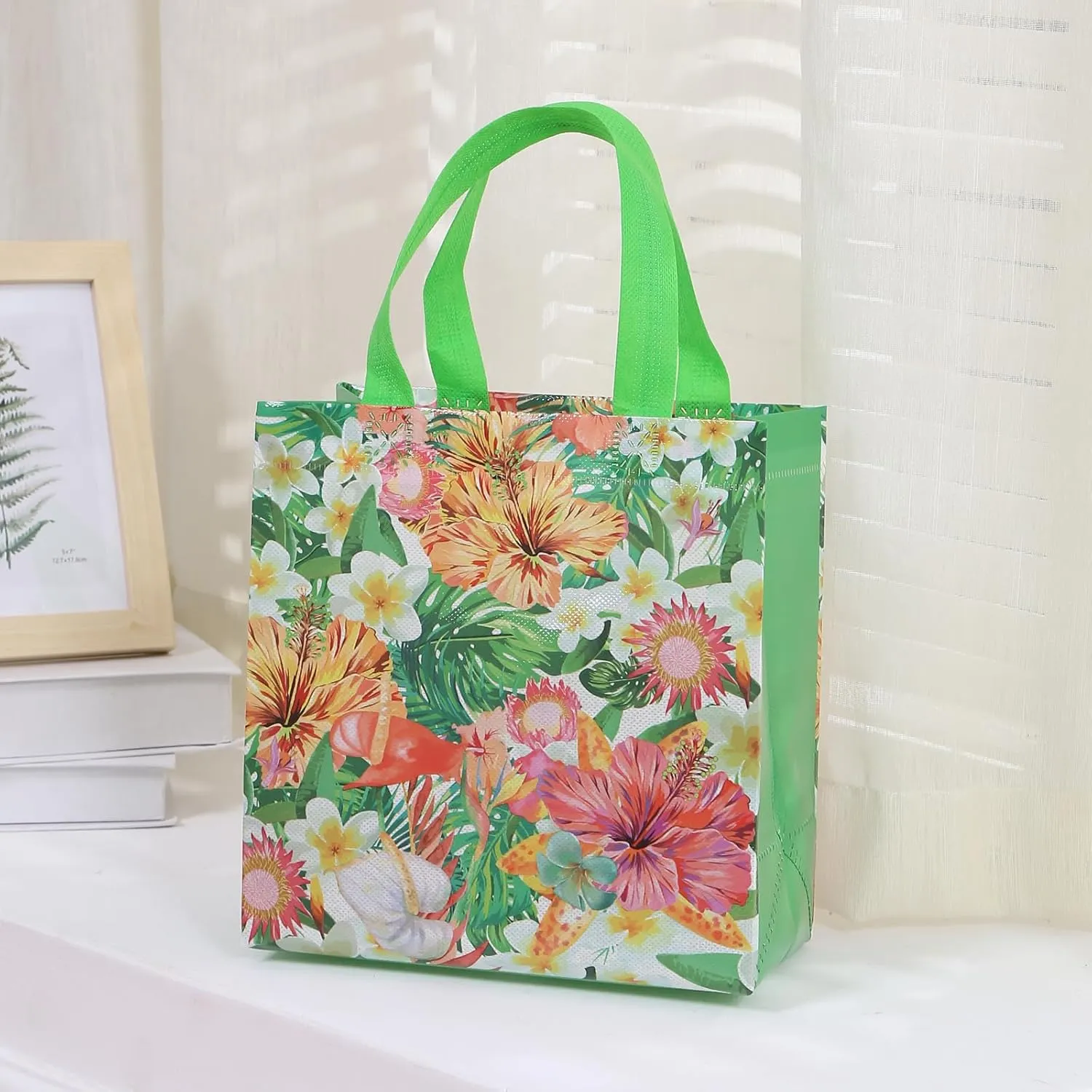 12pcs Flower Pattern Non Woven Gift Bags - Reusable Shopping Bags with Handle for Kids, Adults, Birthday, Mothers Day, Baby Shower, Wedding, Thank You Gifts