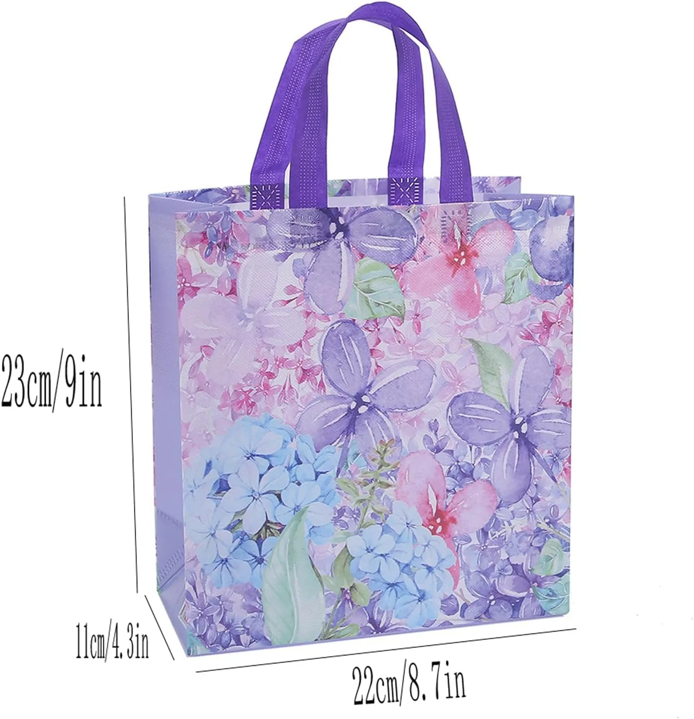 12pcs Flower Pattern Non Woven Gift Bags - Reusable Shopping Bags with Handle for Kids, Adults, Birthday, Mothers Day, Baby Shower, Wedding, Thank You Gifts