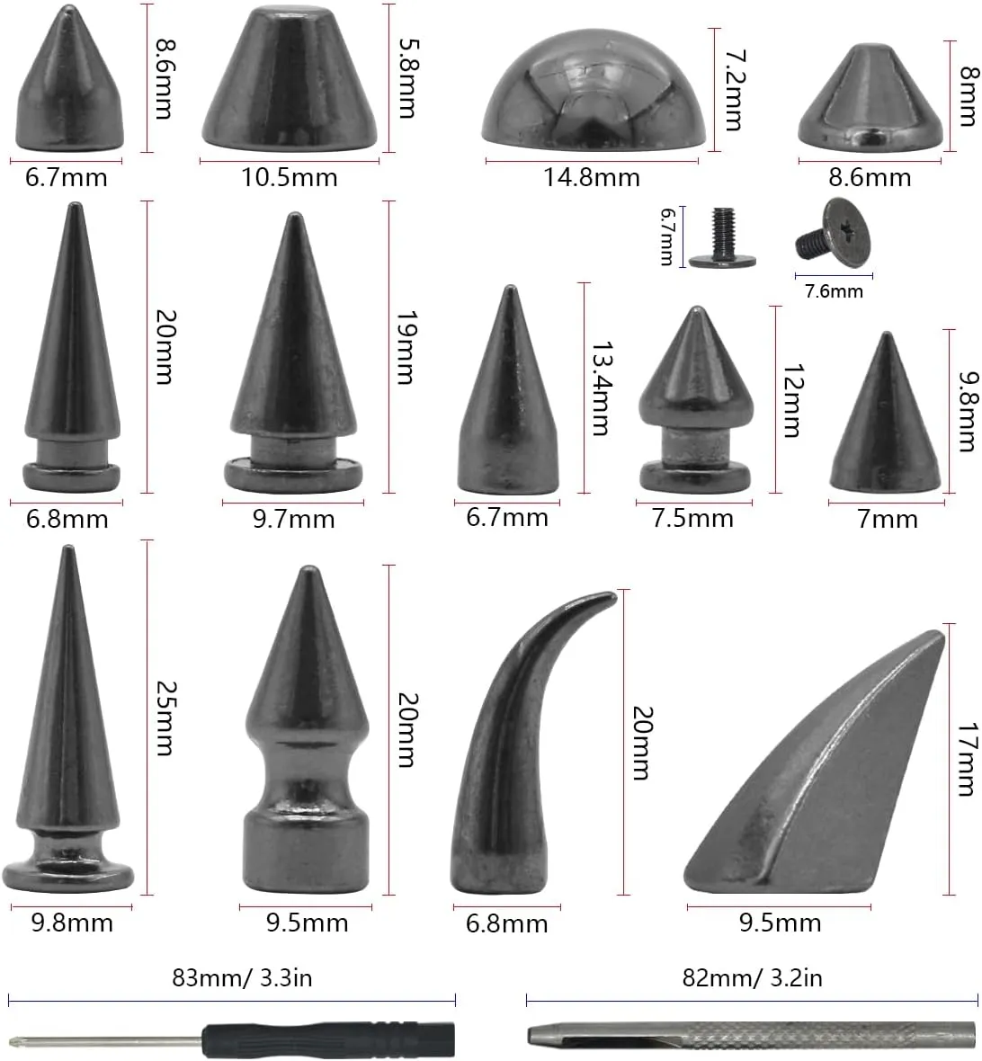 150 Sets Punk Spikes and Studs, 13 Shape Cone Spikes Leather Rivets Gothic Screw Back Studs with Install Tools for DIY Necklace Jacket Vest Shoes Boot Belts Bags Leather Crafts (Gun-Black)
