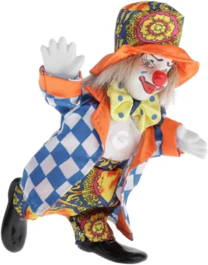 16cm Porcelain Clown Doll Harlequin Doll with Beautiful Outfit Hat for Kids Toys, Home Decoration Ornament