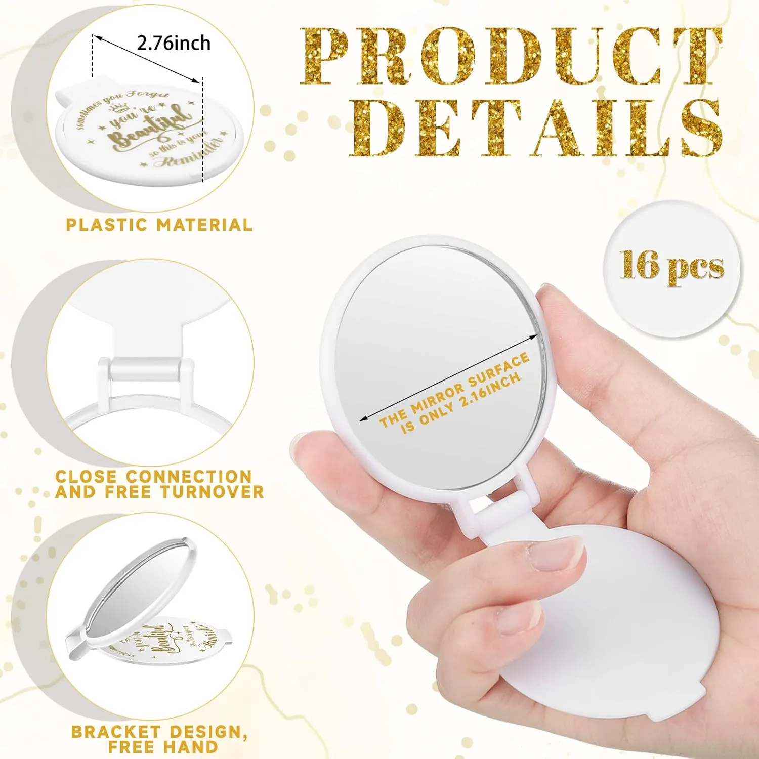 18 Pcs 2.76 Inch Inspirational Compact Mirror Bulk Party Favors Purse Small Mirror Pocket Mini Gifts for Women Adult Coworker Mother's Day Teacher Graduation Friends (White)