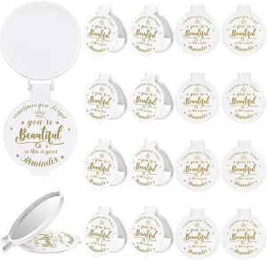 18 Pcs 2.76 Inch Inspirational Compact Mirror Bulk Party Favors Purse Small Mirror Pocket Mini Gifts for Women Adult Coworker Mother's Day Teacher Graduation Friends (White)