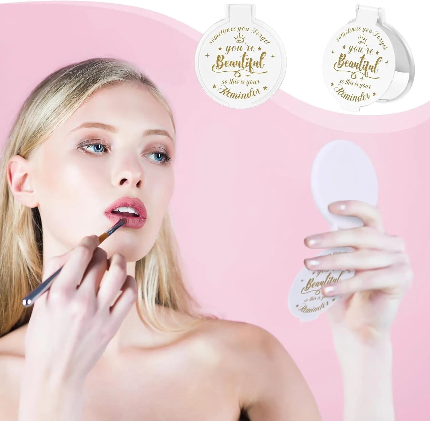 18 Pcs 2.76 Inch Inspirational Compact Mirror Bulk Party Favors Purse Small Mirror Pocket Mini Gifts for Women Adult Coworker Mother's Day Teacher Graduation Friends (White)
