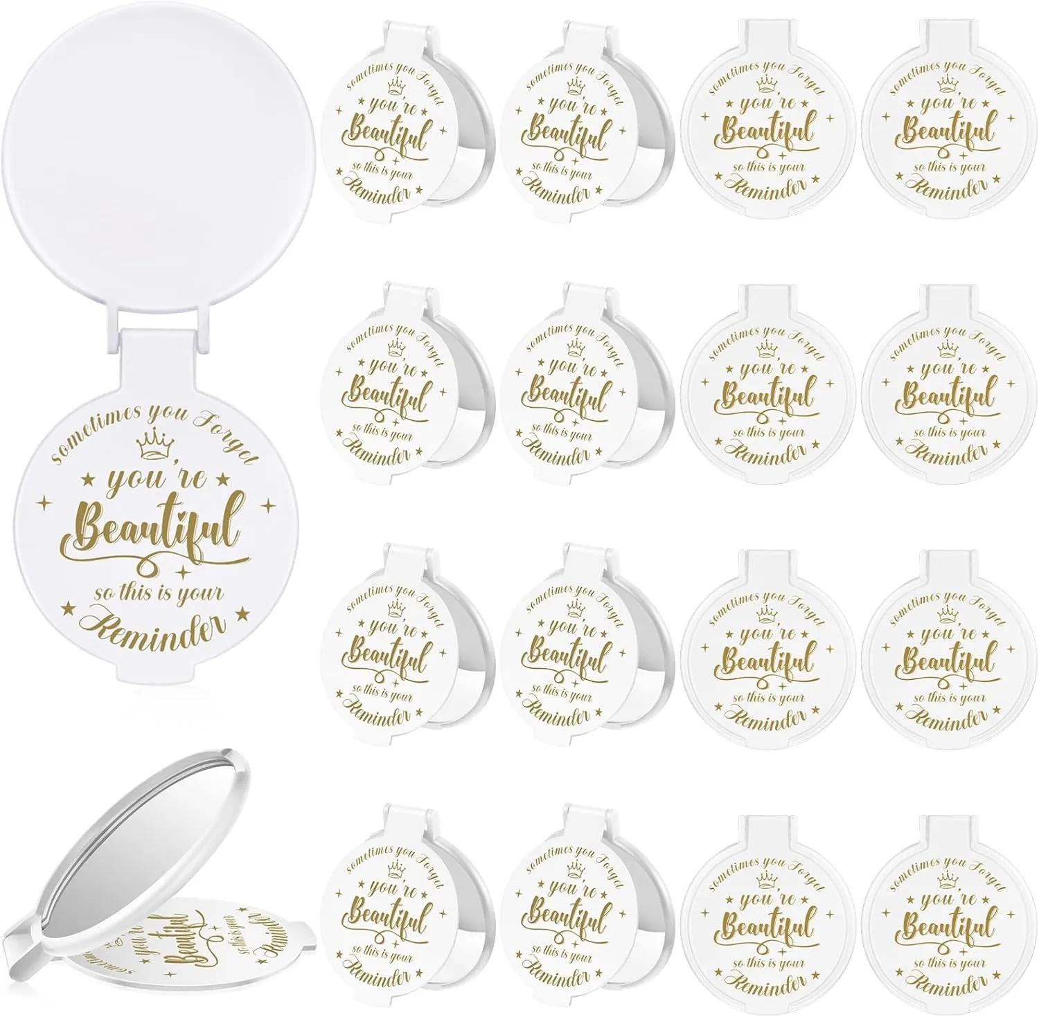 18 Pcs 2.76 Inch Inspirational Compact Mirror Bulk Party Favors Purse Small Mirror Pocket Mini Gifts for Women Adult Coworker Mother's Day Teacher Graduation Friends (White)