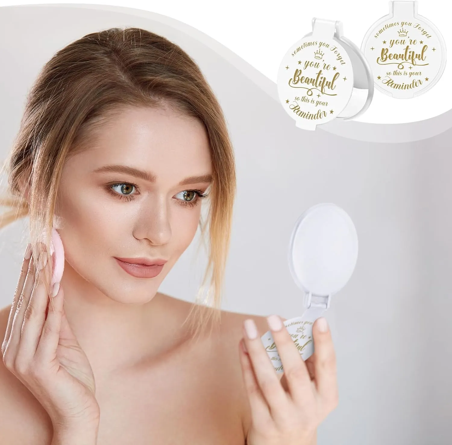 18 Pcs 2.76 Inch Inspirational Compact Mirror Bulk Party Favors Purse Small Mirror Pocket Mini Gifts for Women Adult Coworker Mother's Day Teacher Graduation Friends (White)