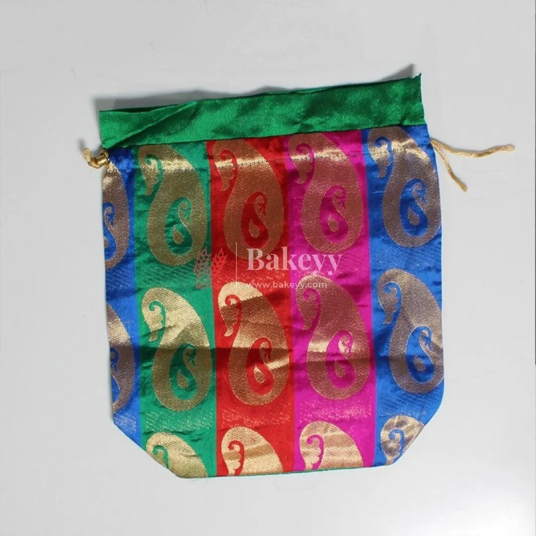18x24 CM  Design Potli Bag  | Multi Color with Gold Print | Pack Of 10
