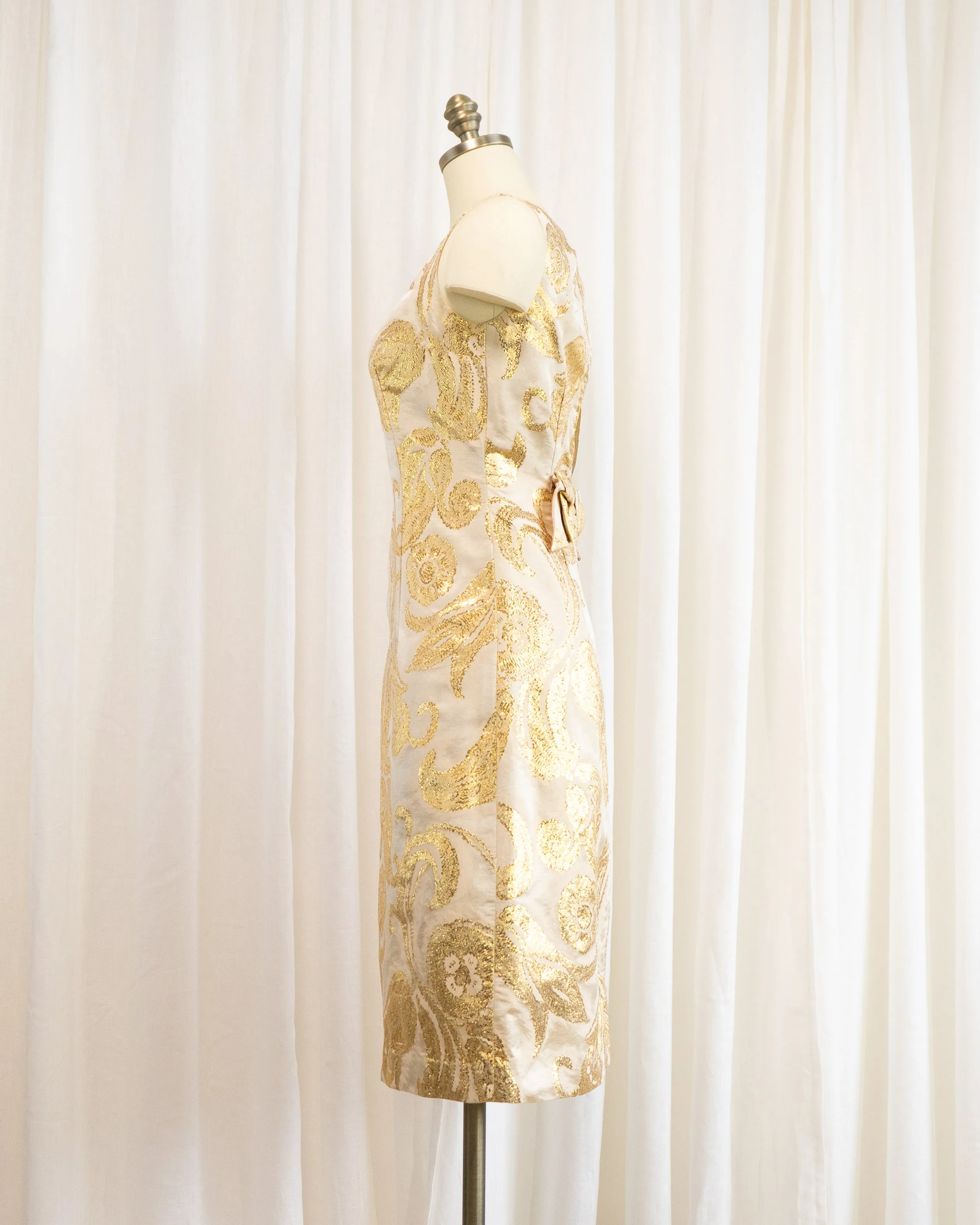 1960s Gold Lamé Paisley Brocade Cocktail Dress