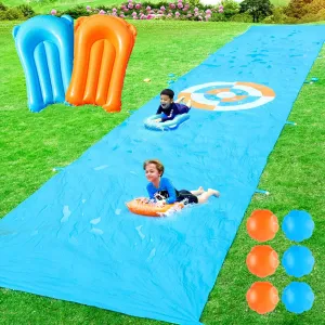 2 in 1 Slip Water Slide and Toss Game, 40FT Slip Lawn Water and Slide for Kids Adults, Summer Outdoor Toy with 2 Bodyboards&6 Water Bags, Backyard Water Toy for Kids Ages 4 6 8 10