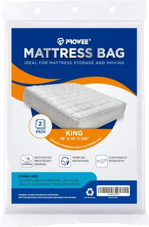2 Pack King/California King Mattress Bag for Moving and Storage, Clear Plastic Cover for Moving, Waterproof Mattress Disposal Bags