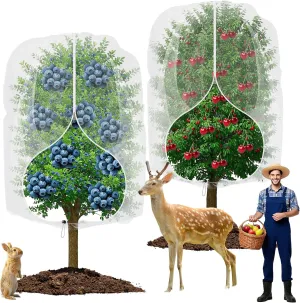 2 Pack Large Fruit Trees Netting10ftx10ft with Zipper&Drawstring Garden Netting Cover Birds Net Plant Mesh Insect Netting Protection Bags for Blueberry Bushes Shrubs Vegetables Flowers Herbs