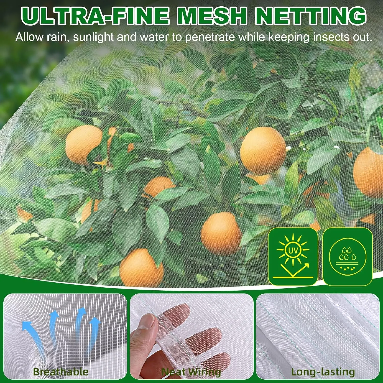 2 Pack Large Fruit Trees Netting10ftx10ft with Zipper&Drawstring Garden Netting Cover Birds Net Plant Mesh Insect Netting Protection Bags for Blueberry Bushes Shrubs Vegetables Flowers Herbs