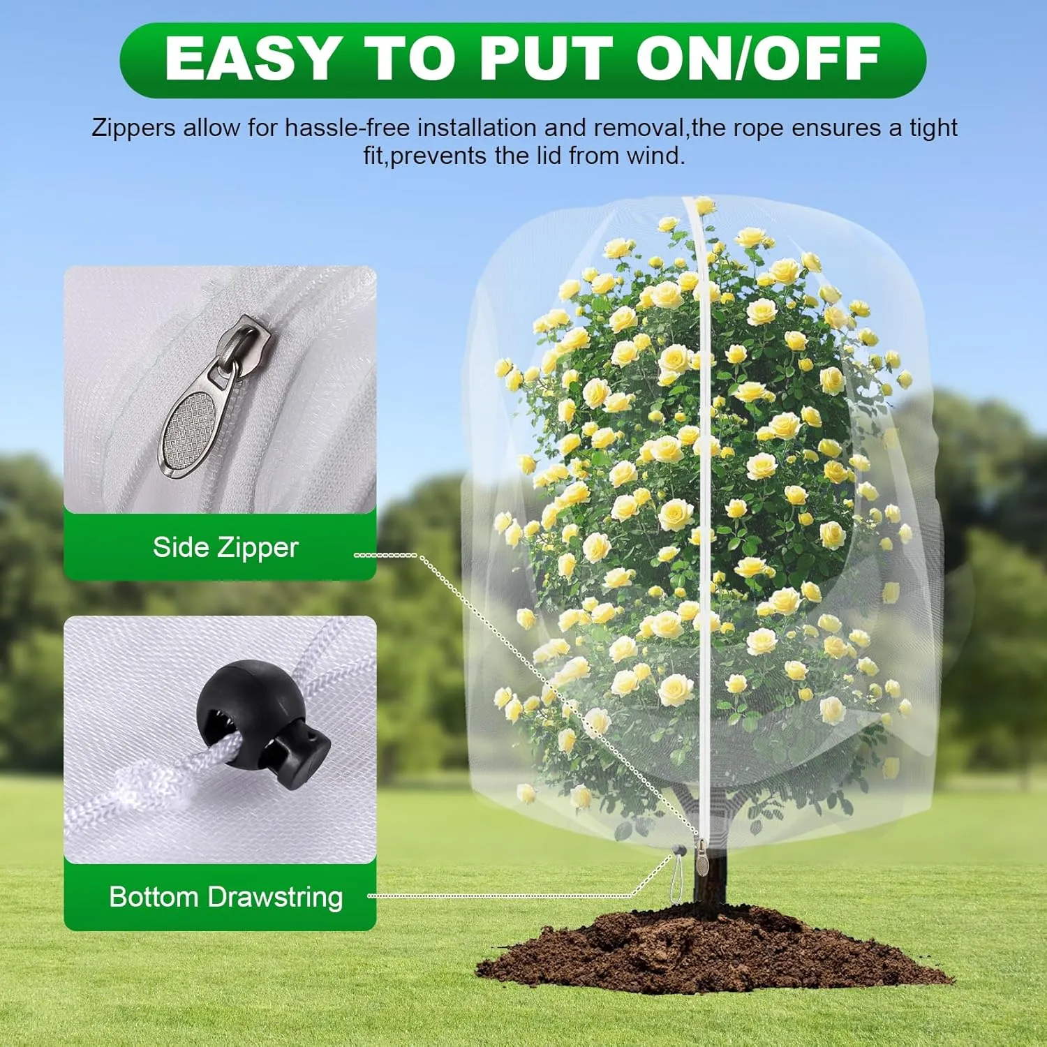 2 Pack Large Fruit Trees Netting10ftx10ft with Zipper&Drawstring Garden Netting Cover Birds Net Plant Mesh Insect Netting Protection Bags for Blueberry Bushes Shrubs Vegetables Flowers Herbs