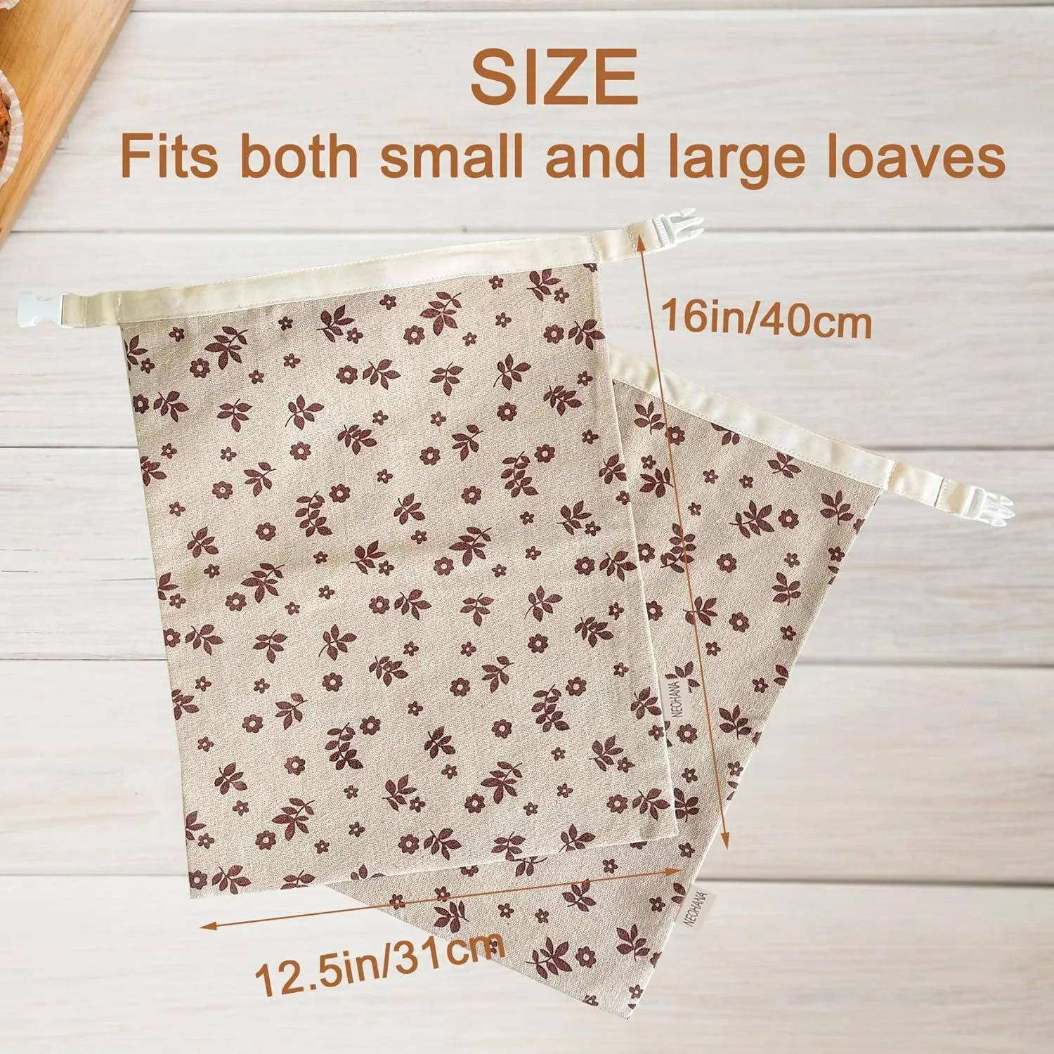 2 Packs Reusable Beeswax Bread Bags,Bread Bags for Homemade Bread,Cotton Beeswax Bread Bag to Keep Fresh,Sourdough Bread Bags,Perfect Bag for Home-Baked, Large, brown
