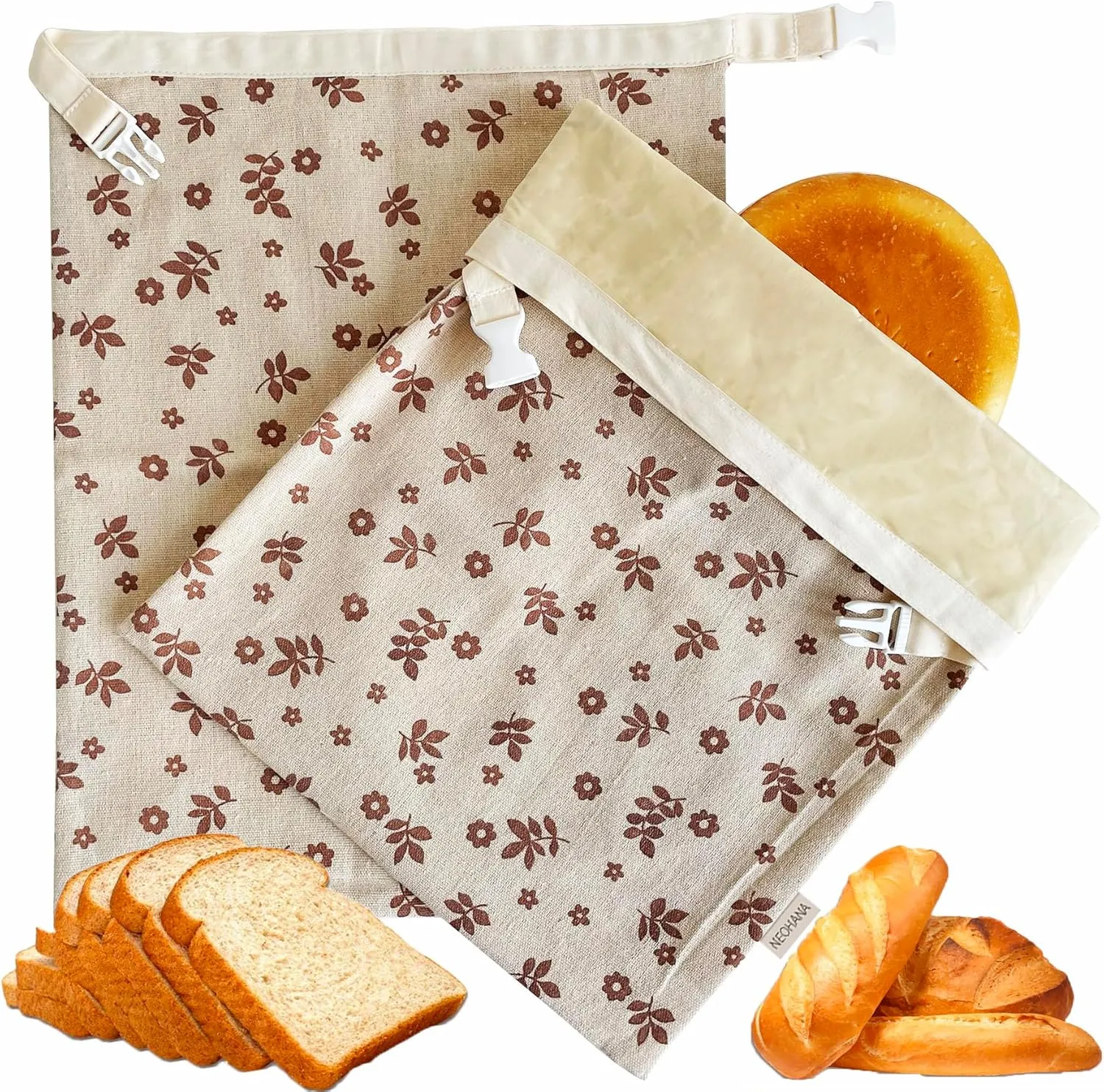 2 Packs Reusable Beeswax Bread Bags,Bread Bags for Homemade Bread,Cotton Beeswax Bread Bag to Keep Fresh,Sourdough Bread Bags,Perfect Bag for Home-Baked, Large, brown