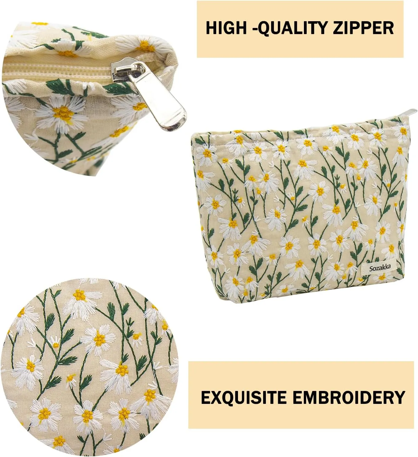 2 Pcs Makeup Bags, Large Cosmetic Bag Travel Toiletry Bag Organizer for Women, Embroidery Craft, Floral Makeup Bag Small Cosmetic Pouch Purse with Zipper Gifts for Girls Teen