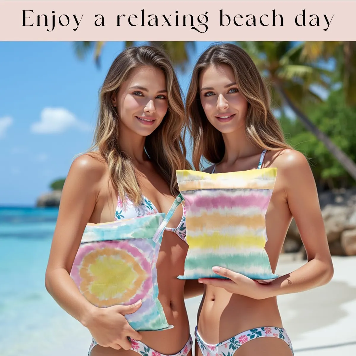 2 Pcs Wet Bag, Wet Dry Bag, Wet Bag for Swimsuit, Travel, Beach, Pool, Diapers, Dirty Yoga Gym Clothes, Toiletries, Makeup Bag, Eucalyptus Palm Leaves Print Tropical Plant Birthday Gift.