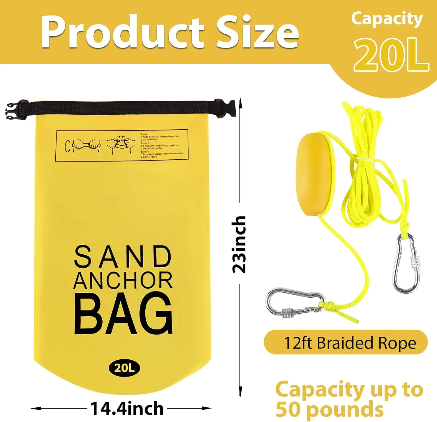 20L Sand Anchor Bag, 2 in 1 Jet Ski Anchor Kit for Float with Adjustable Buoy, Waterproof Dry Bag for Jetski, Kayak, Boat, Water Sports - Blue