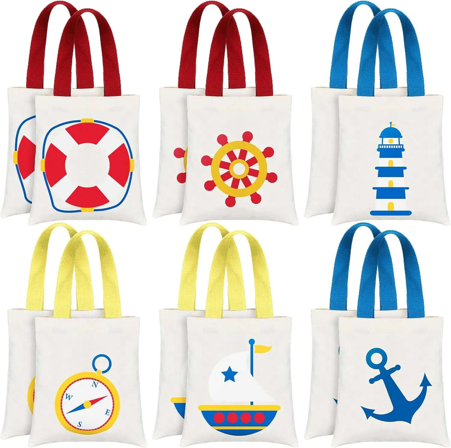 24 Pcs Nautical Gift Bags Cruise Canvas Tote Bags Vbs Vacation Bible School Supplies Anchor Beach Nautical Party Favors, 8.5'' x 8.0"