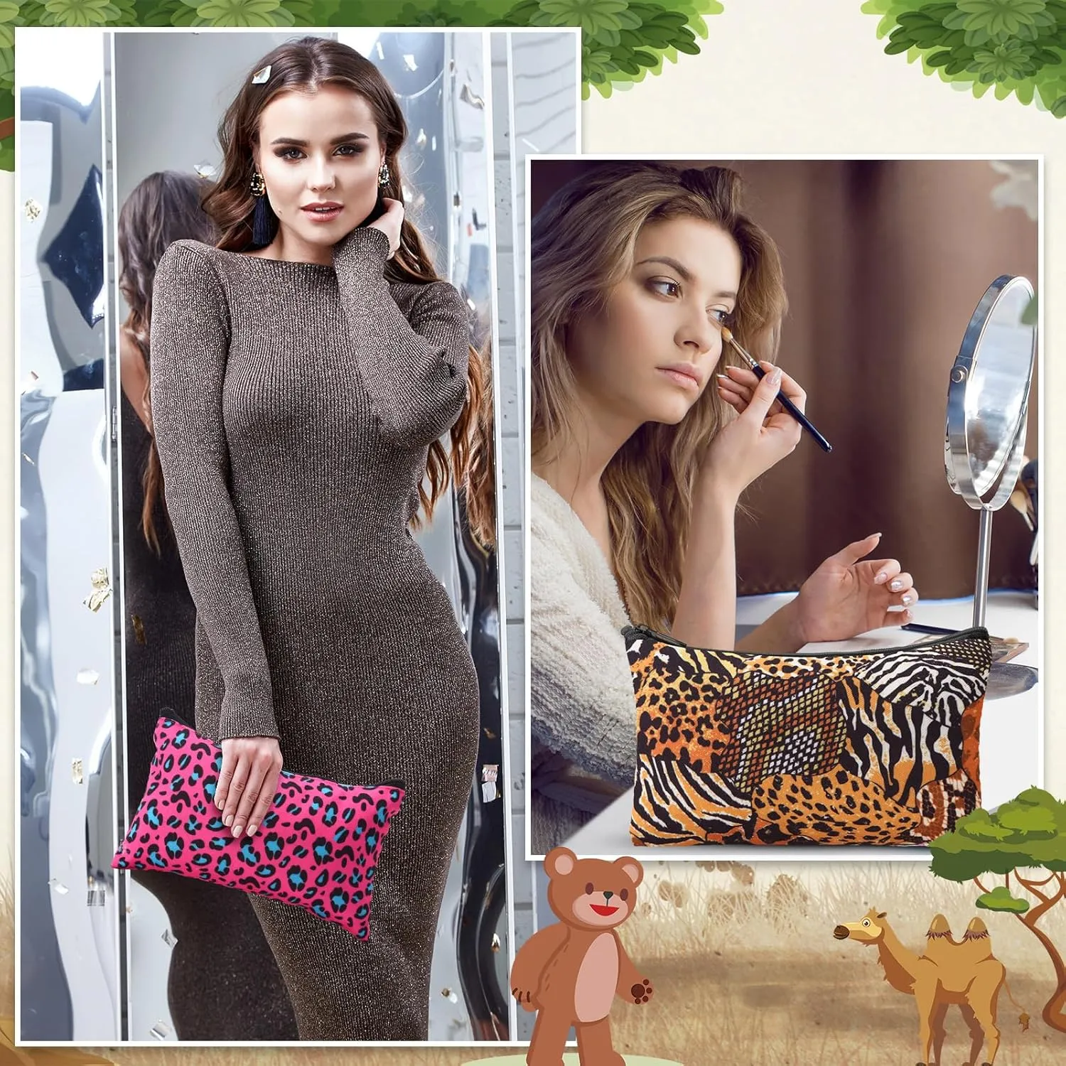 24 Pieces Makeup Bags Bulk Canvas Cosmetic Bags Purse Organizer Zipper Cosmetic Pouch Portable Travel Toiletry Pouch for Women Men Gifts, 7 x 4 Inch (Leopard Print)