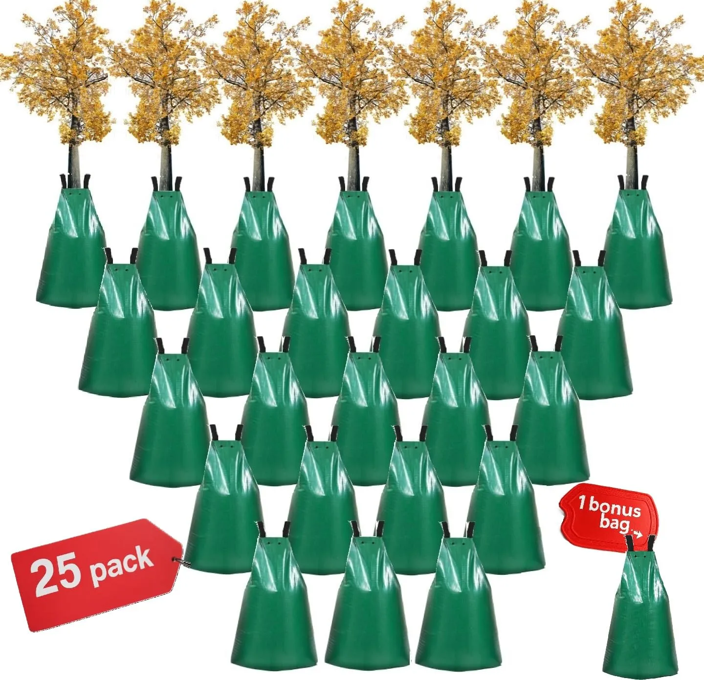 (25 1 Value Pack) 20 Gallon Tree Watering Bags, Heavy Duty and Slow Release Gator Bag for Trees, Premium PVC Plant Drip Irrigation Bags,5-8 Hours Releasing Time,Reusable