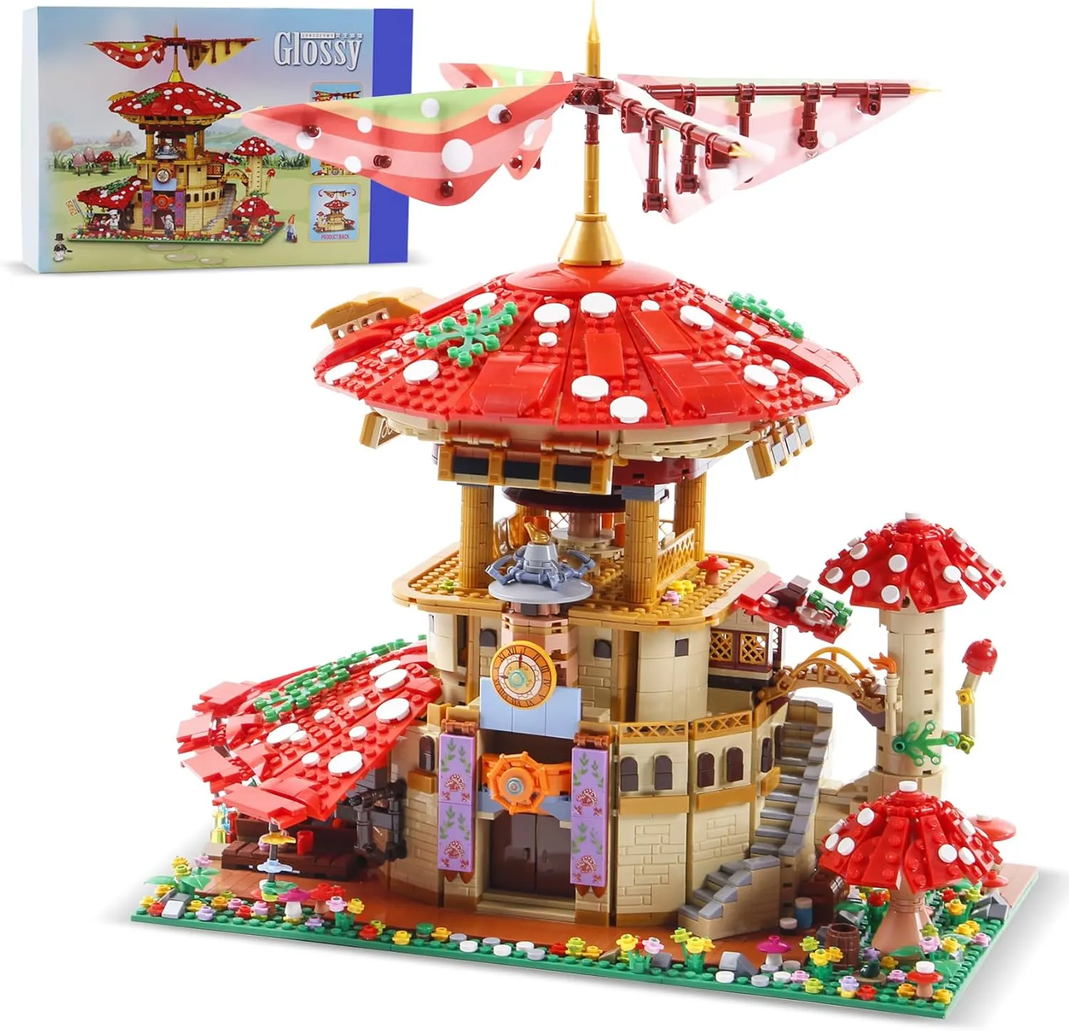 2763PCS Mushroom House Building Blocks,Creative Ideals Ganoderma Hotel Building Blocks, Perfect Choice for 6  Boys, Girls or Adults