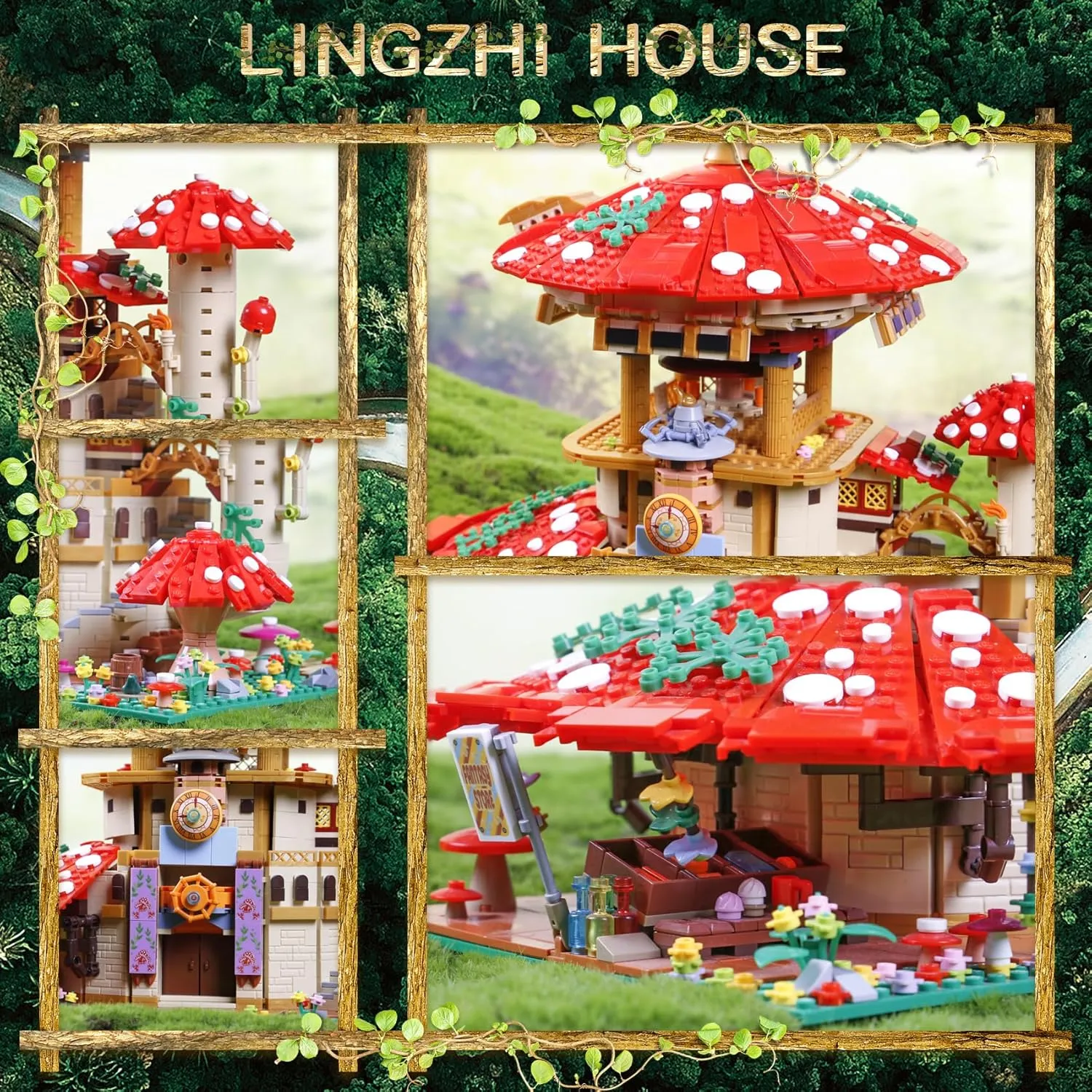 2763PCS Mushroom House Building Blocks,Creative Ideals Ganoderma Hotel Building Blocks, Perfect Choice for 6  Boys, Girls or Adults