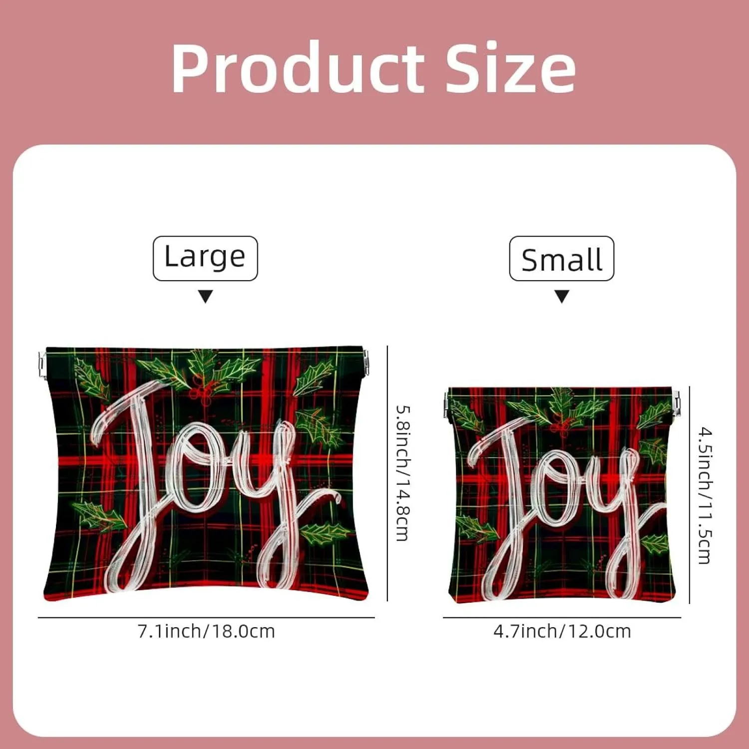 2Pcs Faux Leather Makeup Bag for Purse, Small Travel Kit Storage Pouch, Mini Portable Cosmetic Bags for Women, Mini Makeup Pouch for Lipstick, Christmas Garland Joy