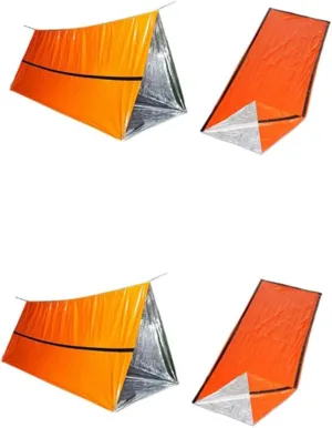 2X 2 Person Survival Emergency Tent with Emergency Sleeping Bag- Waterproof Rescue Survival Tent,Emergency Shelter