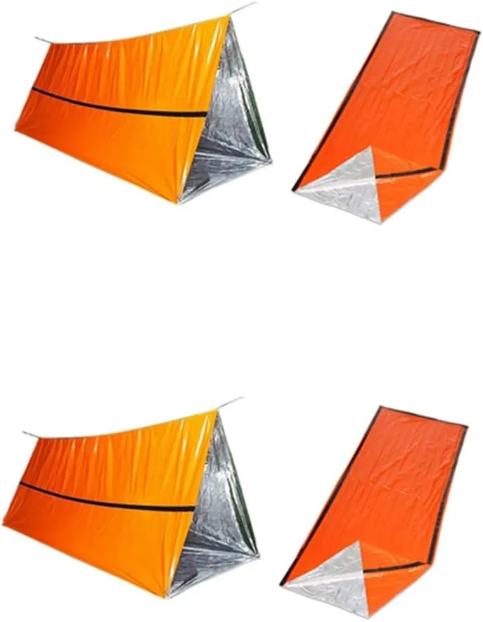 2X 2 Person Survival Emergency Tent with Emergency Sleeping Bag- Waterproof Rescue Survival Tent,Emergency Shelter