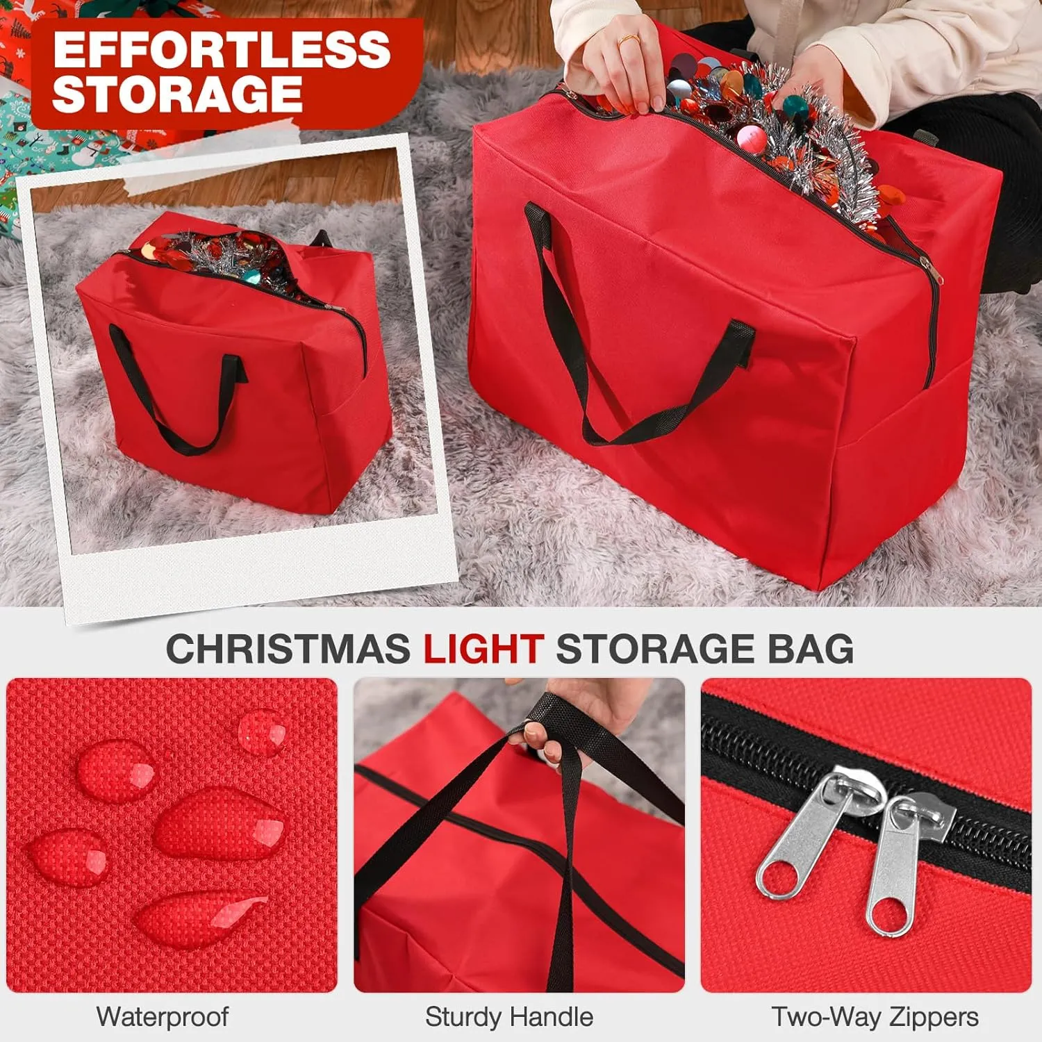 3 Pack Christmas Tree Storage Bag, for 7.5 Ft Artificial Trees up, Durable Waterproof With Reinforced Carrying Handles, Xmas Holiday Garland Bag Storage Case (7.5 Ft, Red)