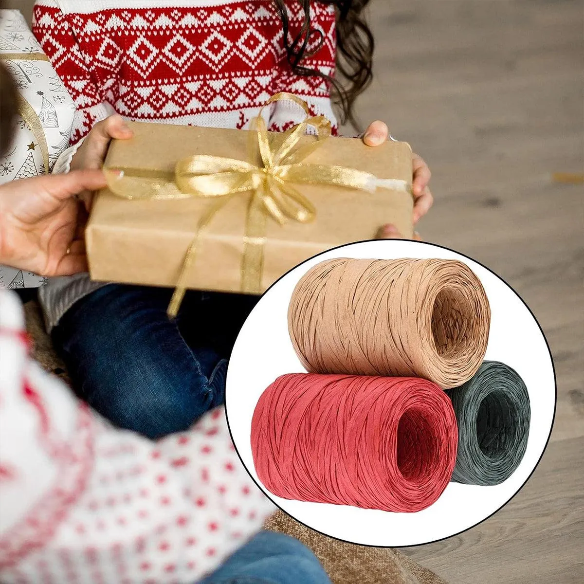 3 Rolls Raffia Paper Rope Gift Wrapping String Decorative Tie for Crafts Packing