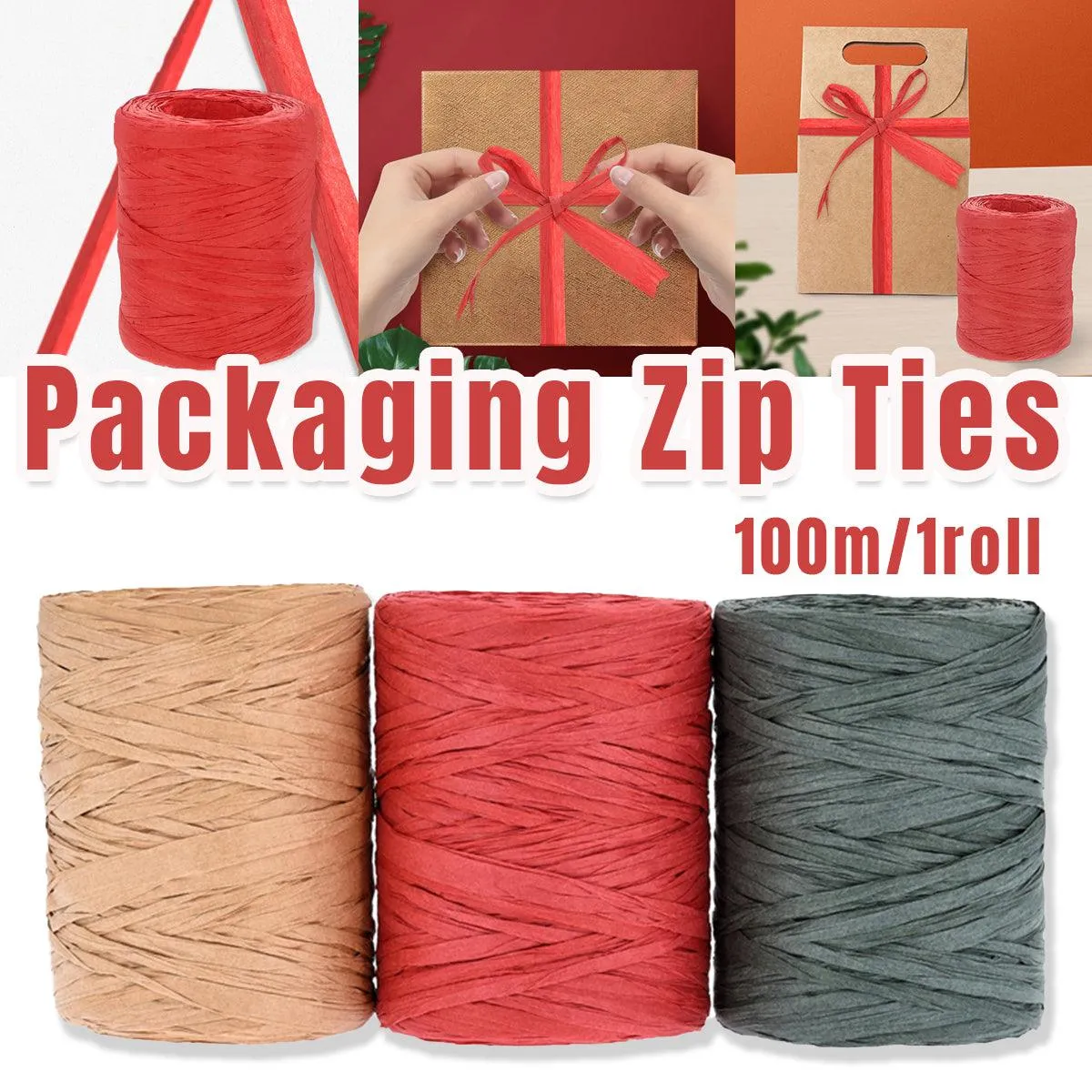 3 Rolls Raffia Paper Rope Gift Wrapping String Decorative Tie for Crafts Packing