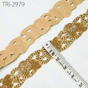 3 Yard Antique gold Trim beaded with Zari work Saree Border Handcrafted Indian Trim Decorative Laces Embroidered Sari Border Crafting Ribbon