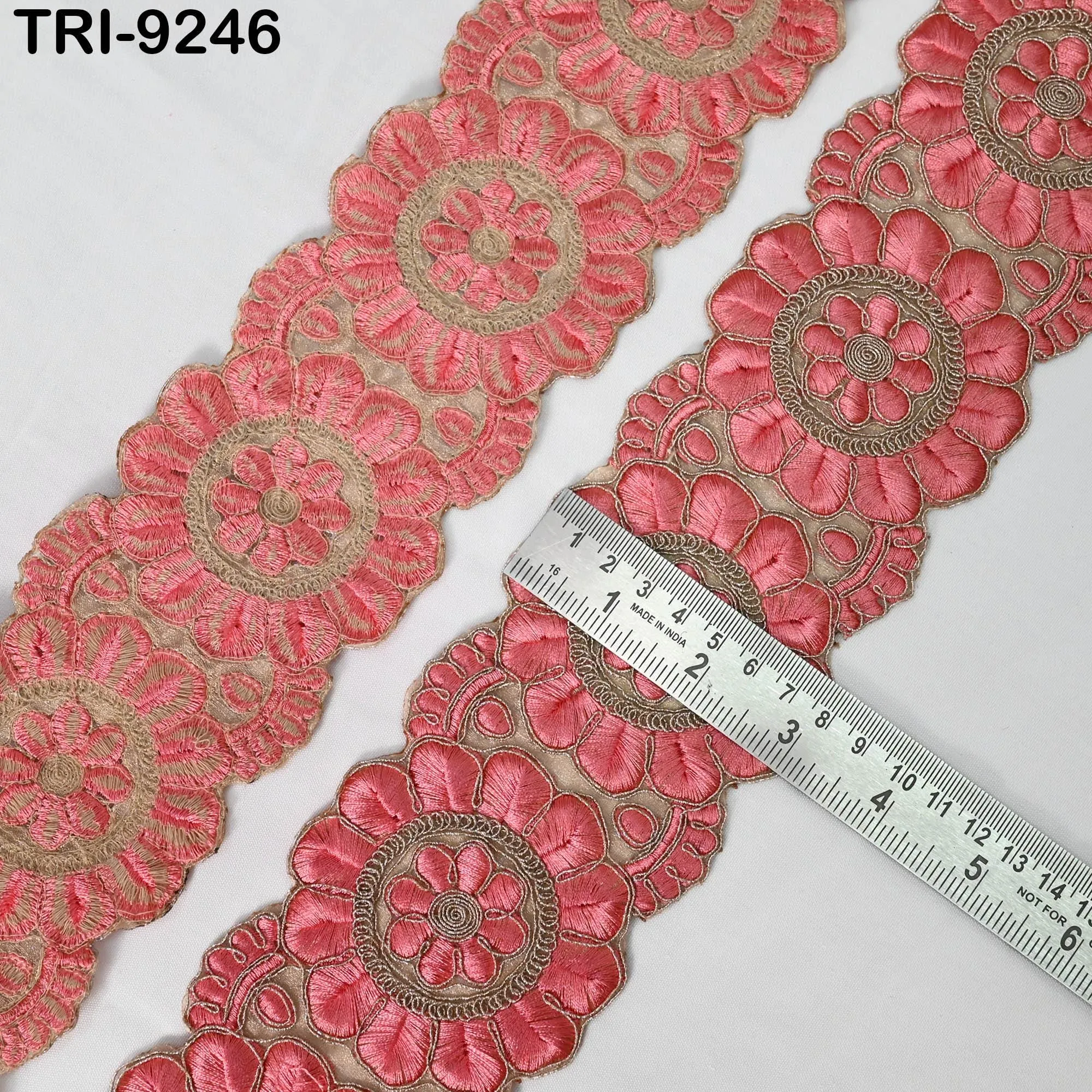 3 Yard Coral Embroidery Ribbon Trim 8cm Embroidered Wedding Sari Border Saree  Sewing Crafting Wall Decor Curtains Beach Bags Junk Journals