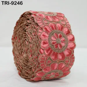 3 Yard Coral Embroidery Ribbon Trim 8cm Embroidered Wedding Sari Border Saree  Sewing Crafting Wall Decor Curtains Beach Bags Junk Journals