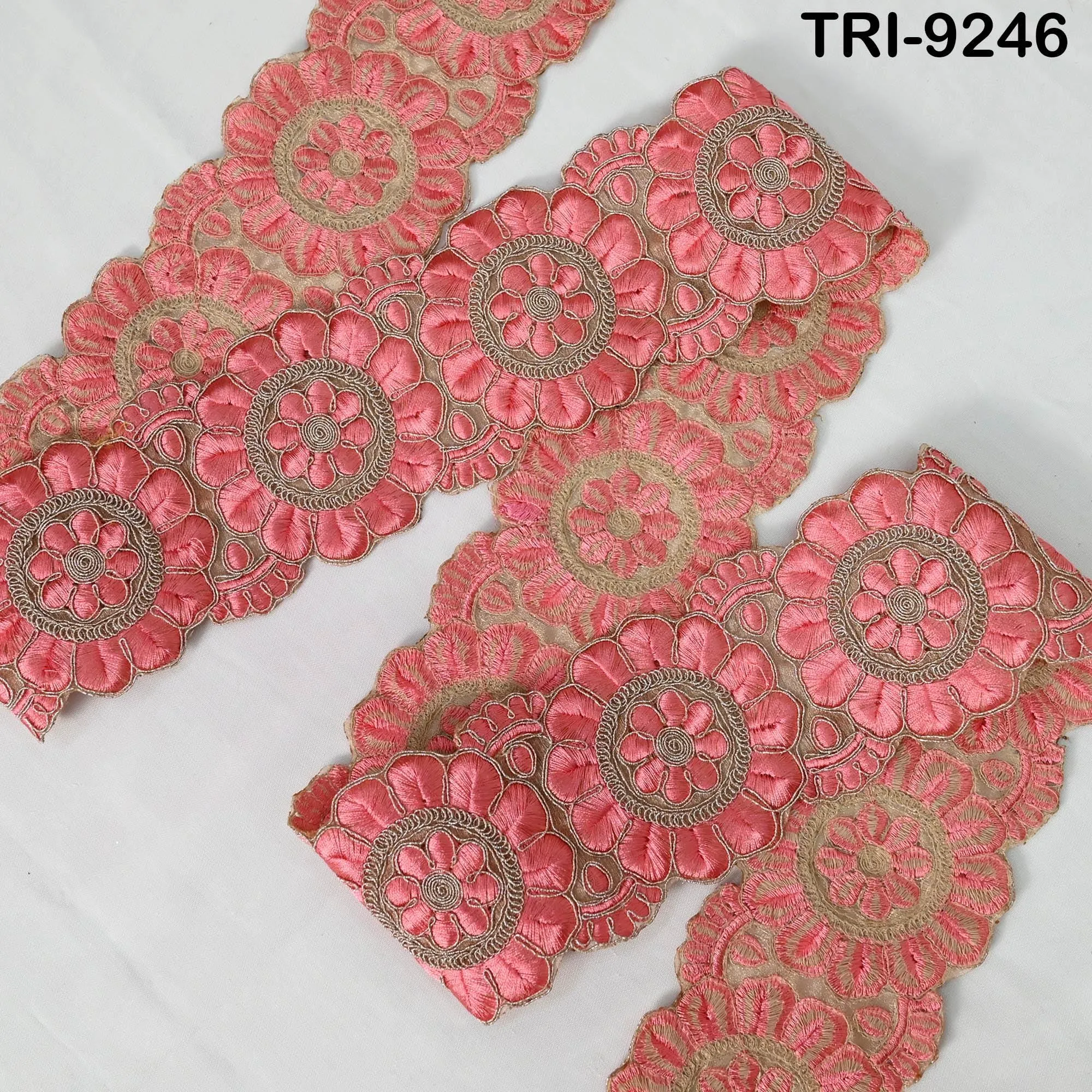 3 Yard Coral Embroidery Ribbon Trim 8cm Embroidered Wedding Sari Border Saree  Sewing Crafting Wall Decor Curtains Beach Bags Junk Journals