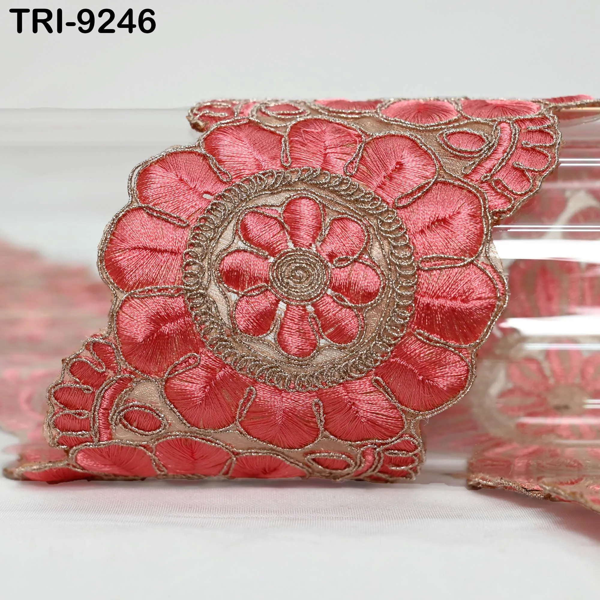 3 Yard Coral Embroidery Ribbon Trim 8cm Embroidered Wedding Sari Border Saree  Sewing Crafting Wall Decor Curtains Beach Bags Junk Journals