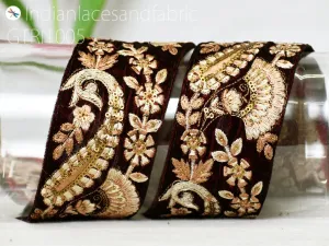 3 Yard Embroidered Velvet Fabric 65mm Trim Embellishments Saree Ribbon Indian Sari Gold Crafting Sewing Border DIY Beach Bag Hats Trimmings