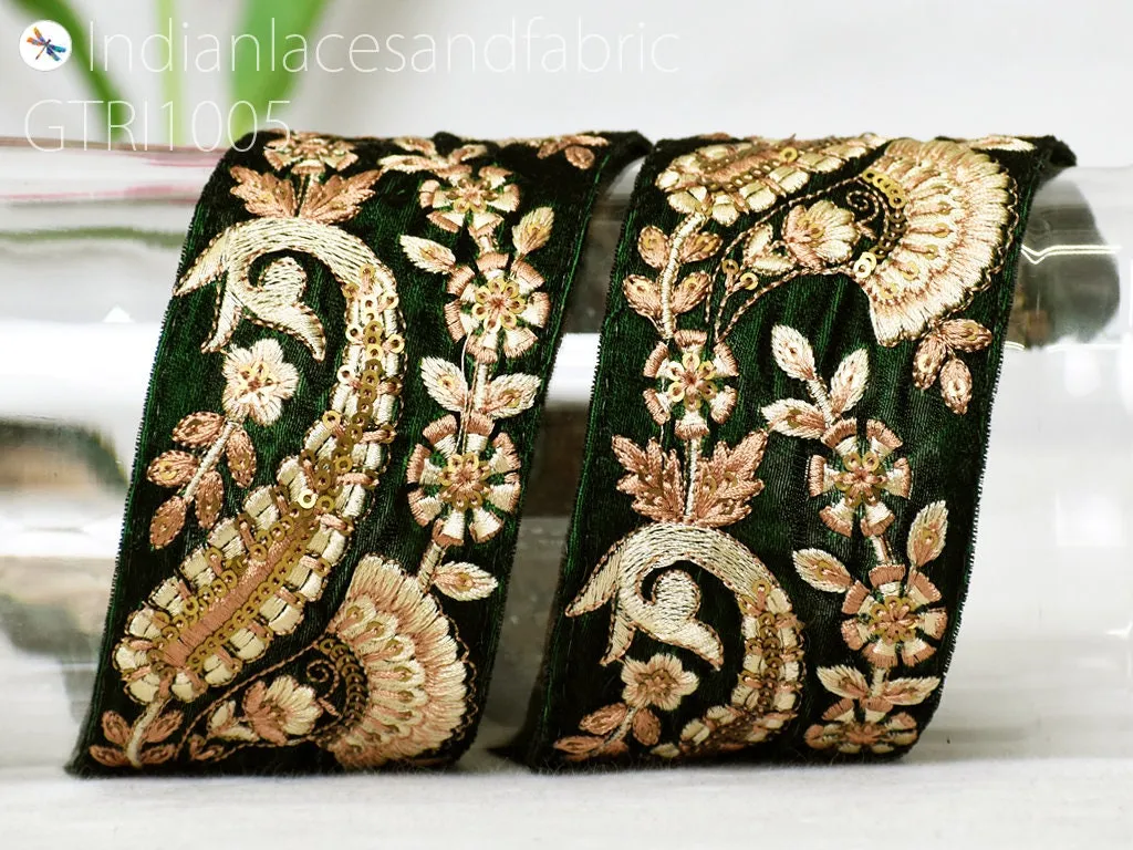 3 Yard Embroidered Velvet Fabric 65mm Trim Embellishments Saree Ribbon Indian Sari Gold Crafting Sewing Border DIY Beach Bag Hats Trimmings