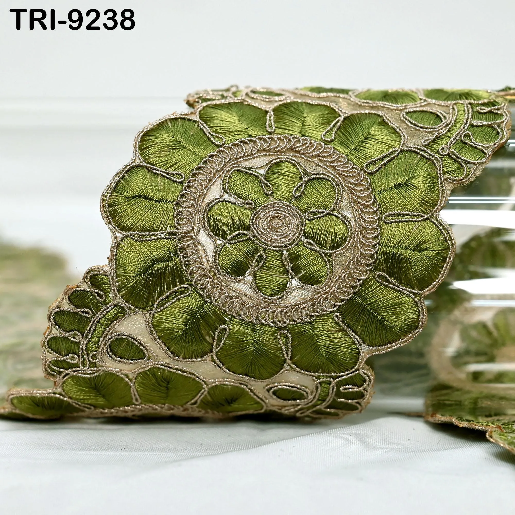 3 Yard Green Indian  Embroidery Trim 8cm Ribbon Embroidered Wedding Sari lehenga Border Saree  Sewing Crafting Wall Decor Curtains Headbands