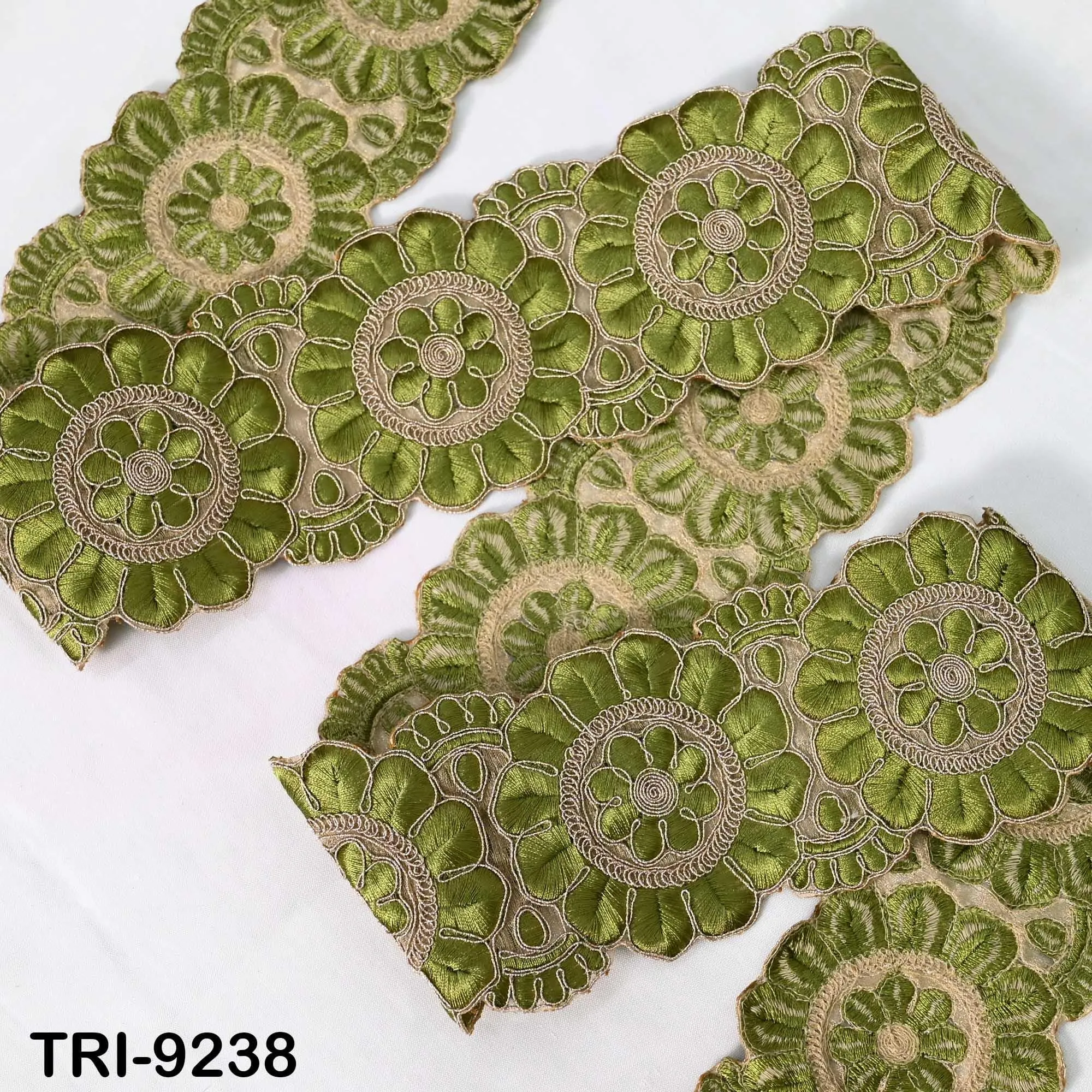 3 Yard Green Indian  Embroidery Trim 8cm Ribbon Embroidered Wedding Sari lehenga Border Saree  Sewing Crafting Wall Decor Curtains Headbands