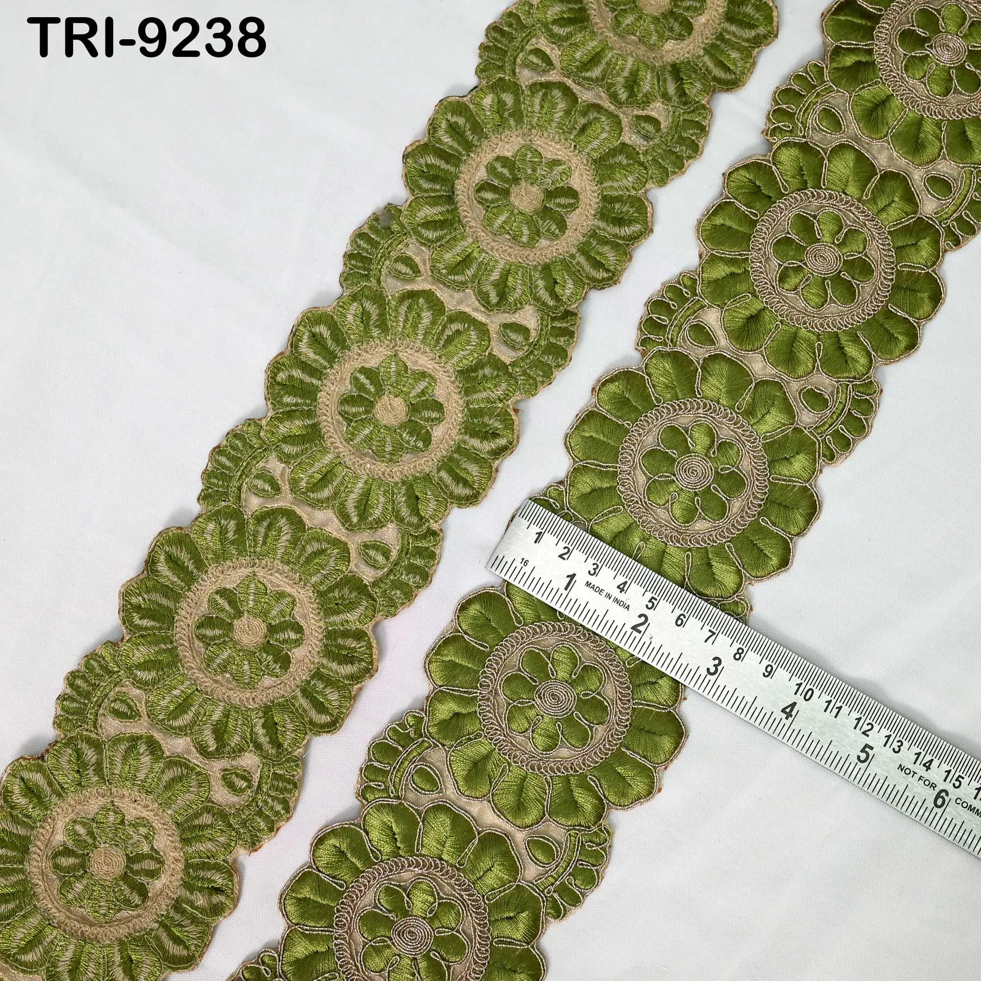 3 Yard Green Indian  Embroidery Trim 8cm Ribbon Embroidered Wedding Sari lehenga Border Saree  Sewing Crafting Wall Decor Curtains Headbands
