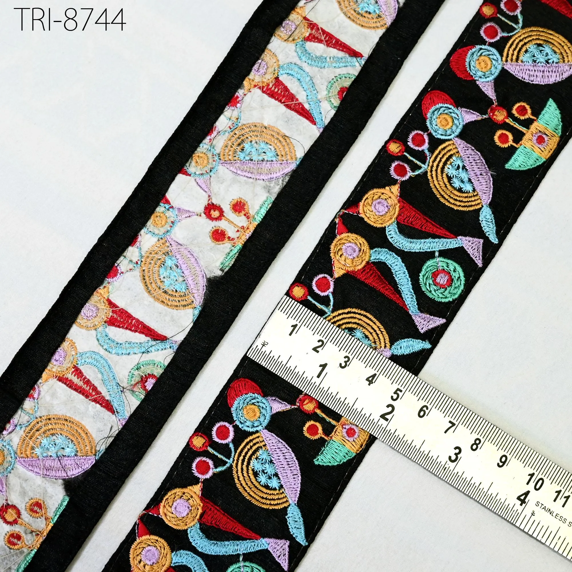 3 Yard Indian Embroidery Ribbon Trim Border Embellishment Embroidered Fabric Saree DIY Crafting Sewing Curtains Wedding Dress Trimmings 5cm