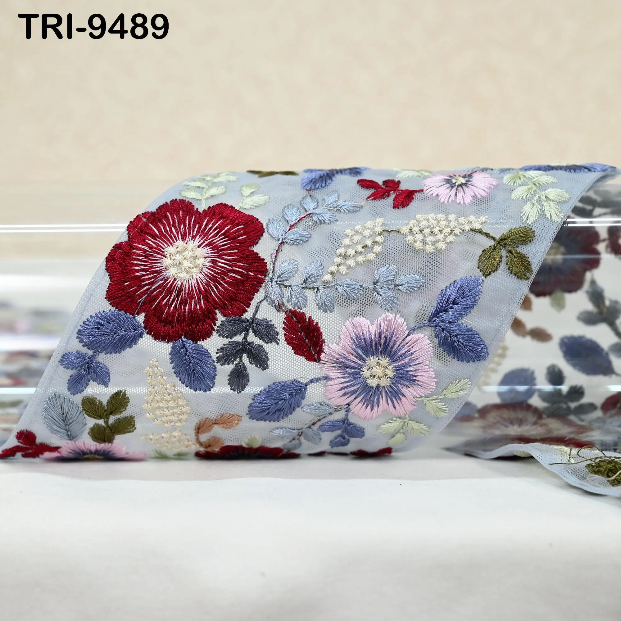 3 Yard Indian Grey Embroidery Ribbon Embroidered Trims Saree Sewing Embellishment Costumes Accessories Crafting Borders Trimmings 10cm