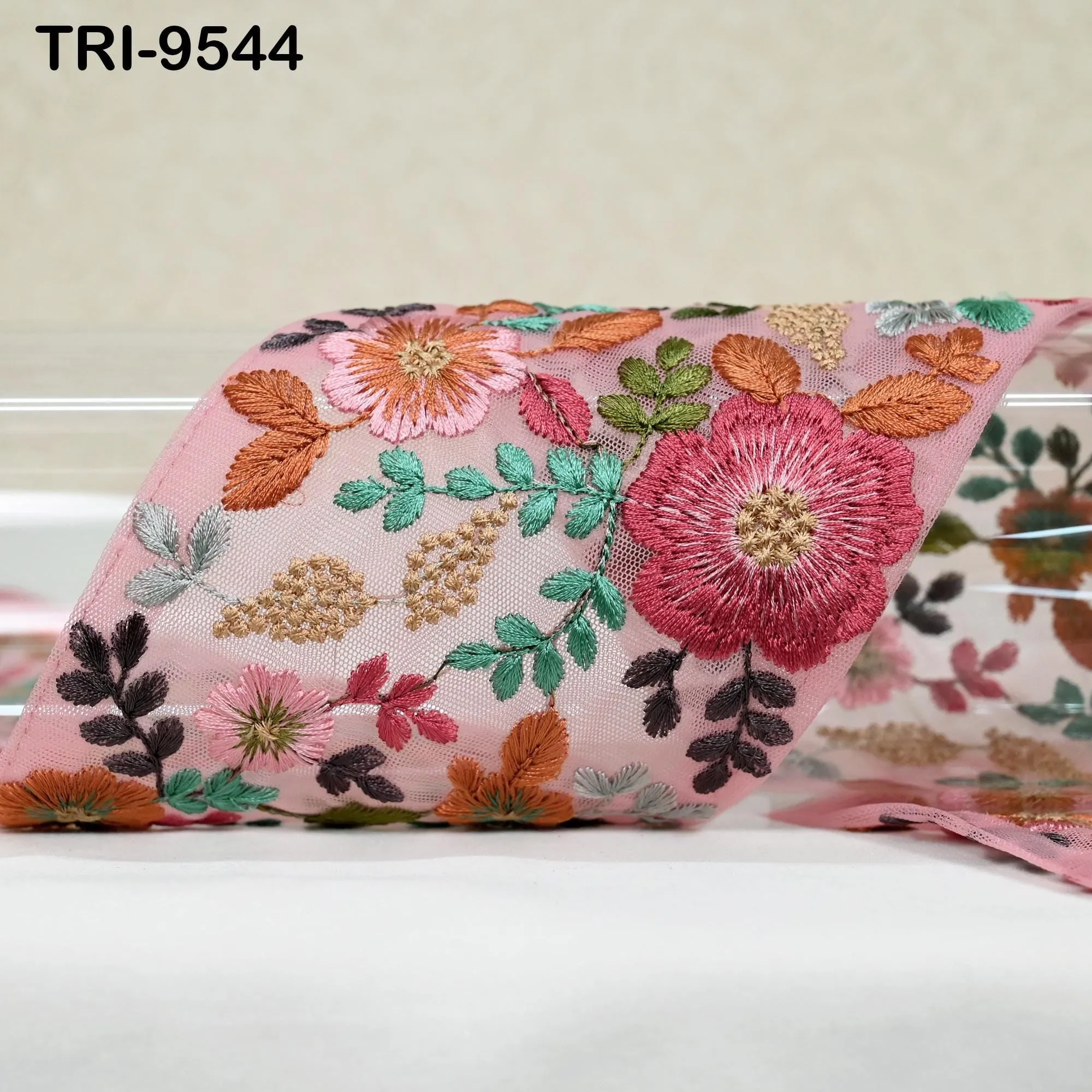 3 Yard Indian Pink Embroidery Ribbon Embroidered Trims Saree Sewing Embellishment Costumes Accessories Crafting Borders Trimmings 10cm