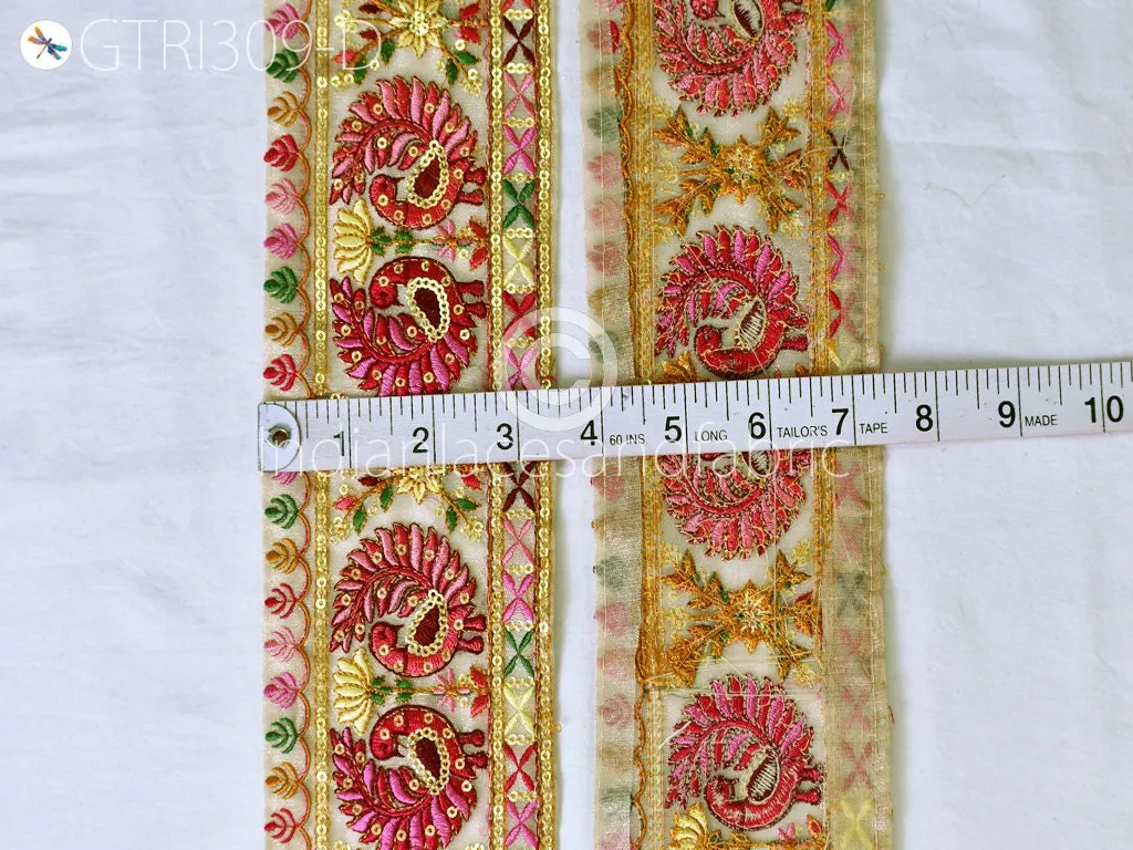 3 Yard Peacock Embroidered Fabric 9 CM Trim Saree Border Dolls DIY Crafting Sari Ribbon Sewing Beach Bags Home Decor Embellishment Trimmings