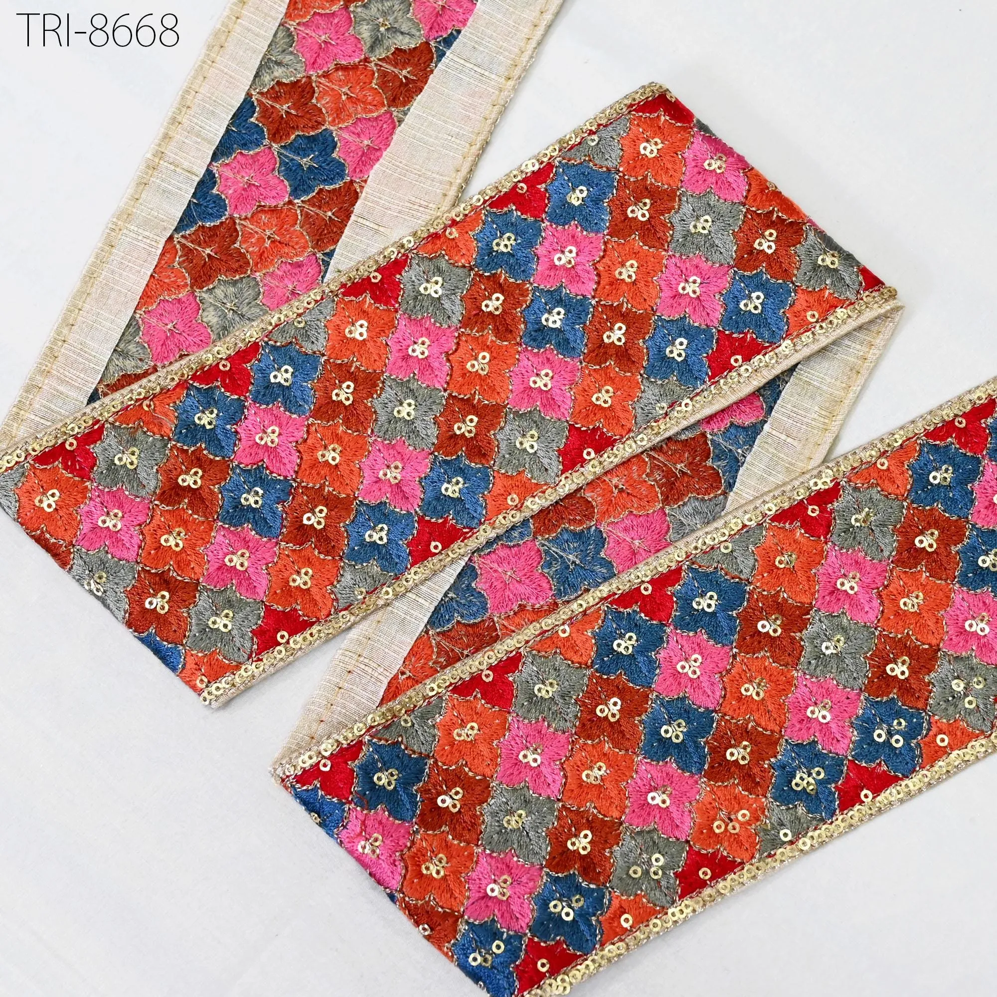 3 Yard Red Magenta Embroidered 8 Cm Ribbons  Indian Sari Border Fabric Trims Crafting Ribbon Table Runners Curtains Decorative Trimmings